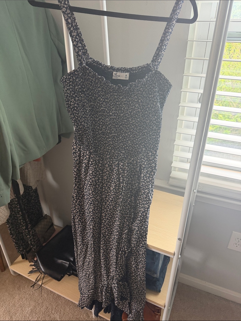 Smocked Black Floral Maxi Dress